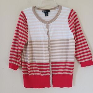 Lane Bryant Cardigan Sz 14‎ Striped Preppy Coastal Office Cotton 3/4 Sleeve